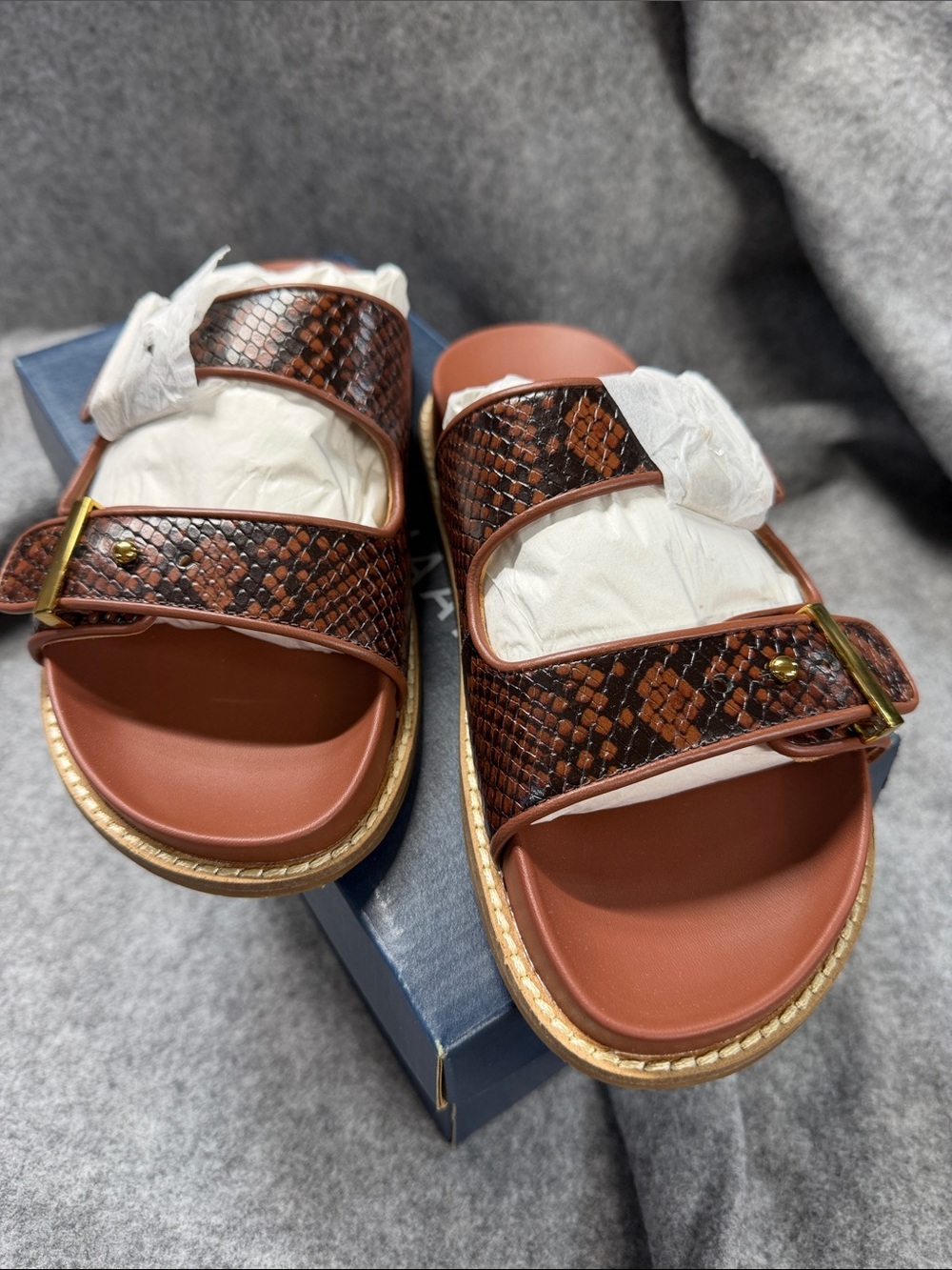 COLE HAAN MARISOL FOOTBED SANDALS IN DARK BROWN SNAKE PRINT NWT shoes